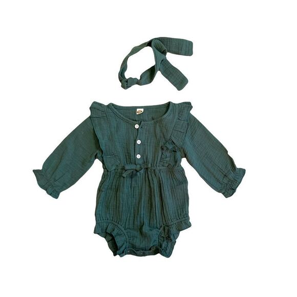Baby girl green ruffle onesie w/ headpiece 6-9 mo. - Picture 3 of 15